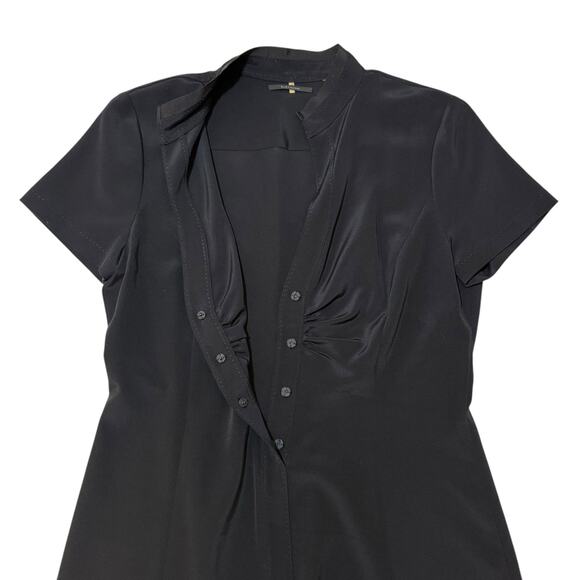 Elie Tahari Short Sleeve Dress Silk Blend Ruched Bust Snap Placket Black Size 10 - Picture 7 of 9